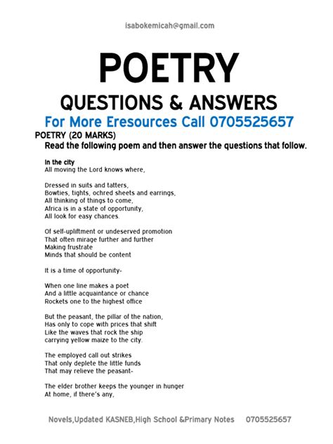 Short Poems With Questions And Answers PDF