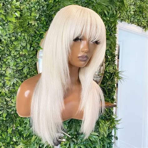 Short Straight Full Lace Platinum Blonde 8" Lady Wigs