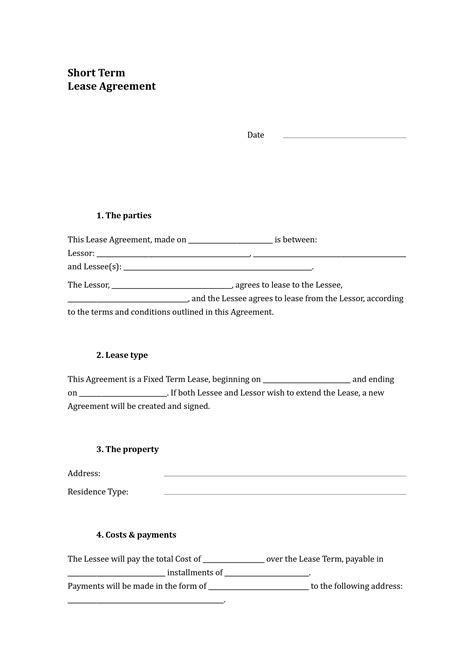Short Term Lease Contract Template