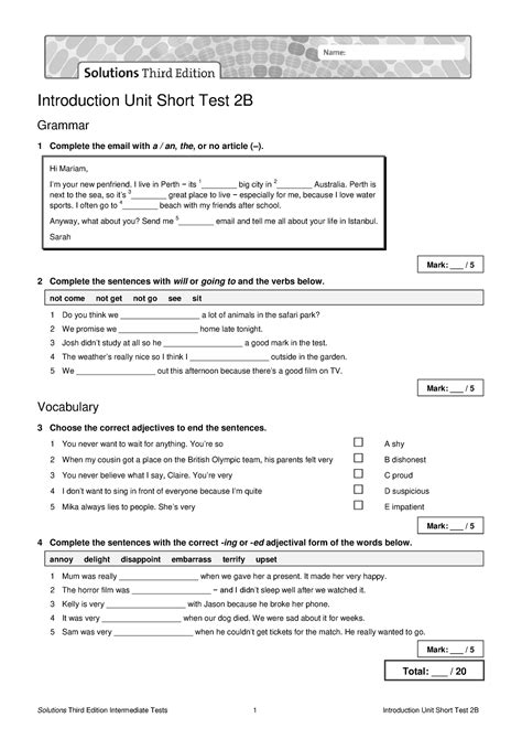 Short Test 2b Solutions Unit 5 PDF