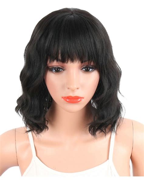 Short Wigs 2025: Women's Synthetic Wavy with Bangs