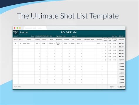 Shot Sheet Template