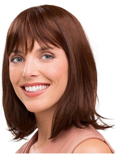 Shoulder Length Capless Auburn Straight 14" Synthetic Medium Length Wig