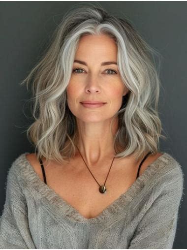 Shoulder Length Grey Lace Front 14" Comfortable Wigs