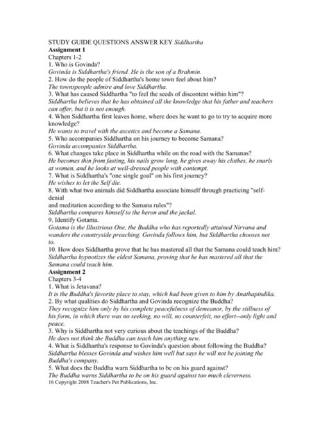 Siddhartha Study Guide Question Answers Epub