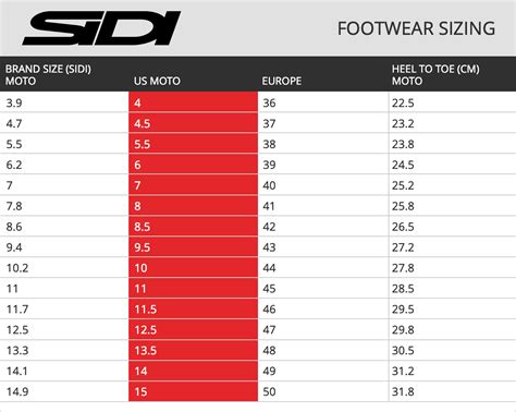 Sidi Boot Size Chart