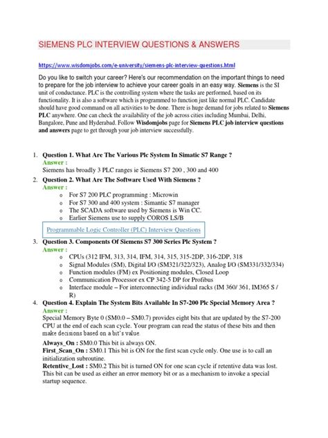 Siemens Plc Interview Questions And Answers Epub