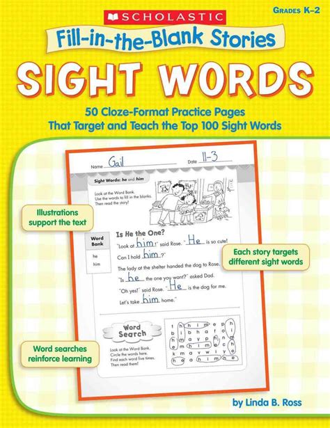 Sight Words 50 Cloze-Format Practice Pages That Target and Teach the Top 100 Sight Words Grades K-2 Fill-in-the-Blank Stories Reader