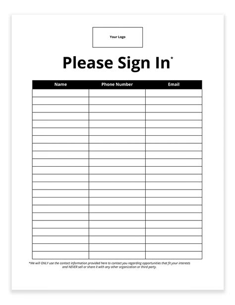 Sign In Sheet Free Printable