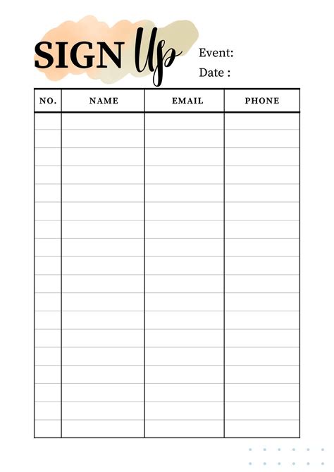 Sign Up List Template