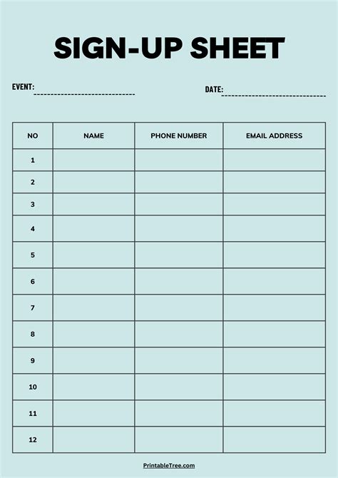 Sign Up Sheet Template Word Free