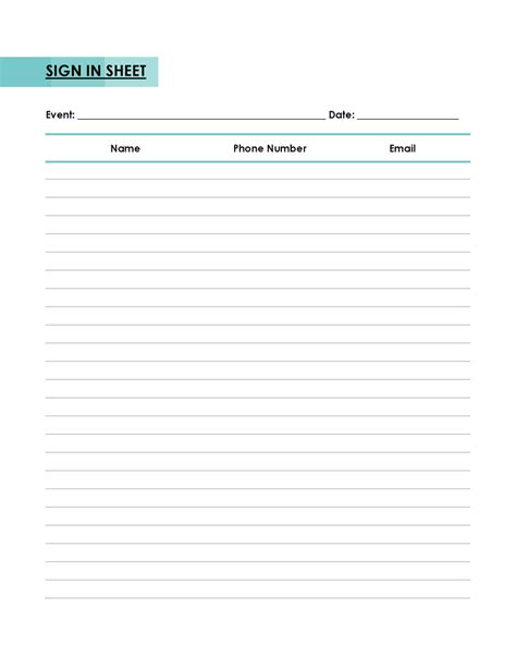Sign-in Sheet Template Word Free