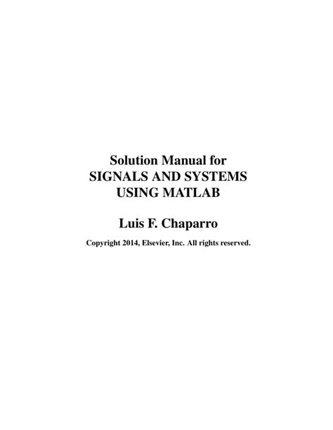 Signals Systems Using Matlab By Luis Chaparro Solution Manual Epub