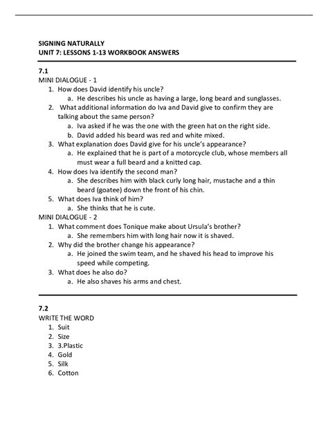 Signing Naturally Workbook Answers Doc