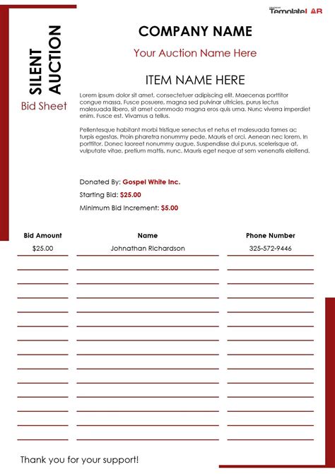 Silent Auction Template Word