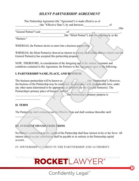 Silent Partner Agreement Template