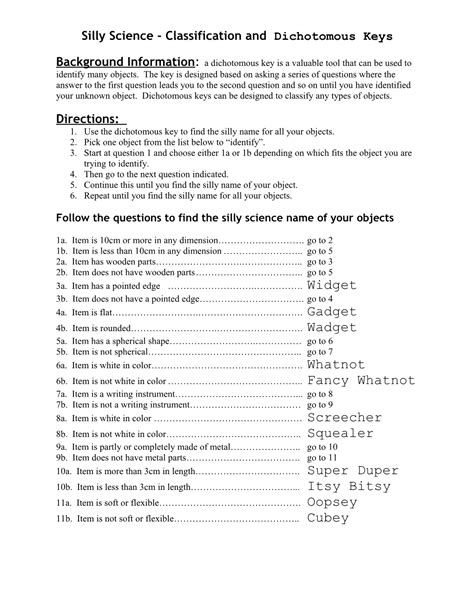 Silly Science Dichotomous Key Answer Epub