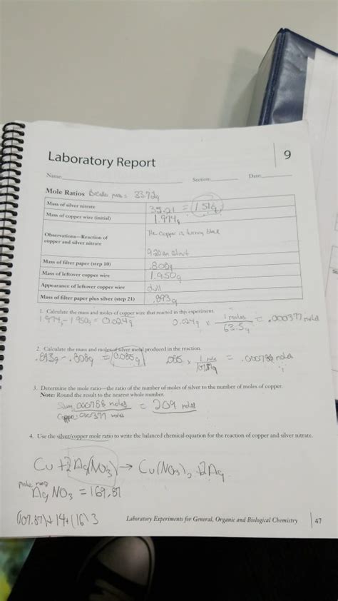 Silver Nitrate Lab Report Mole Ratio Answers Doc