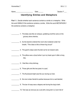 Simile And Metaphor Student Worksheet Answers Reader