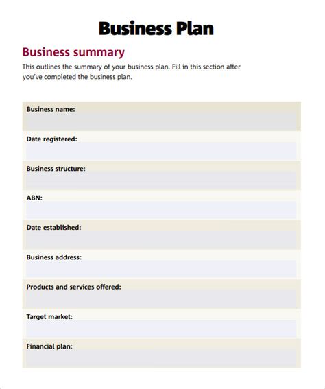 Simple Business Plan Template Word