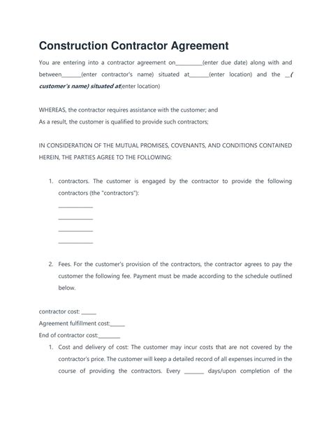 Simple Contract Template For Construction