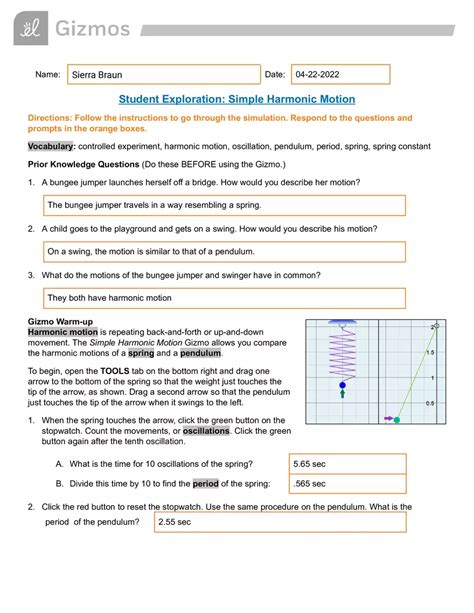 Simple Harmonic Motion Gizmo Answer Key PDF