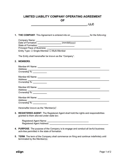 Simple Llc Operating Agreement Template