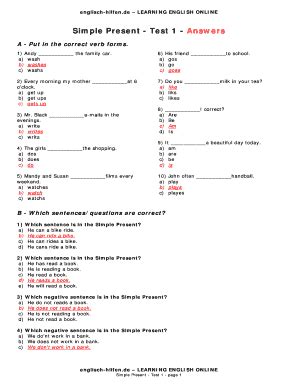 Simple Present Test 1 Answers Englisch Hilfen Reader