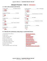 Simple Present Test 2 Answers Englisch Hilfen PDF
