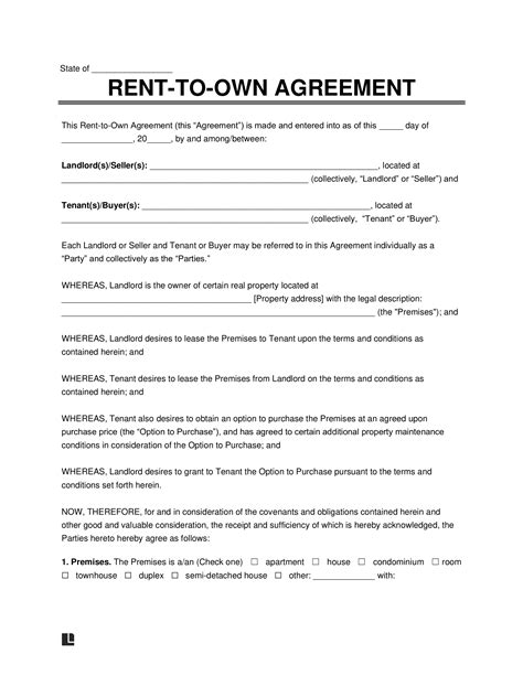 Simple Rent-to-own Contract Template