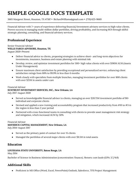Simple Resume Template Google Docs