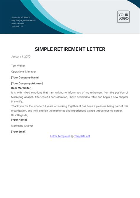 Simple Retirement Letter Template