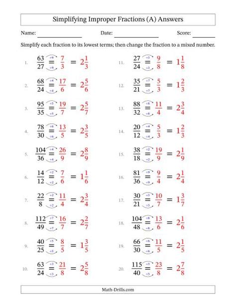 Simplify Improper Fractions Answers Reader