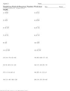 Simplifying Radicals Imaginary Numbers Worksheet Answers Doc