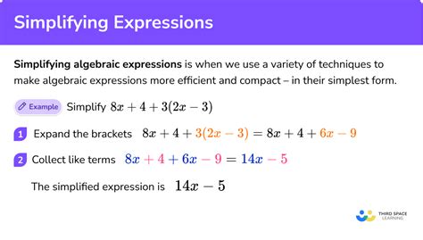 Simplifying algebraic expressions: