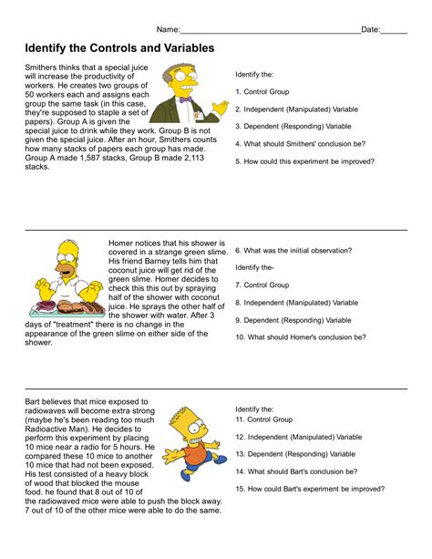 Simpsons Independent And Dependent Variables Worksheet Answers Doc