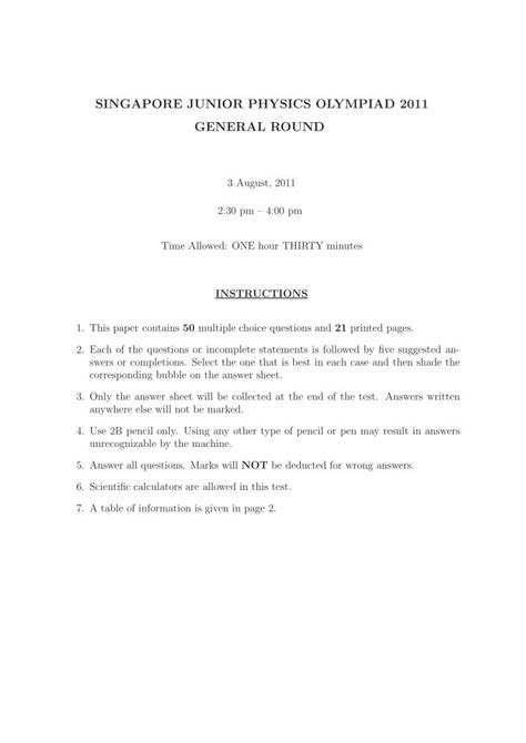 Singapore Junior Physics Olympiad Questions And Answers PDF