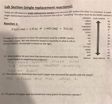 Single Replacement Reactions Lab Answers Kindle Editon