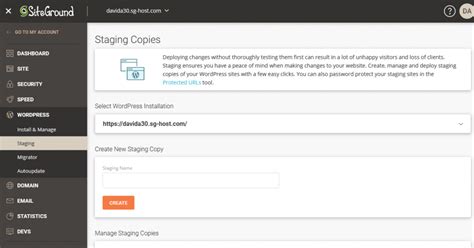 SiteGround staging environment creation process