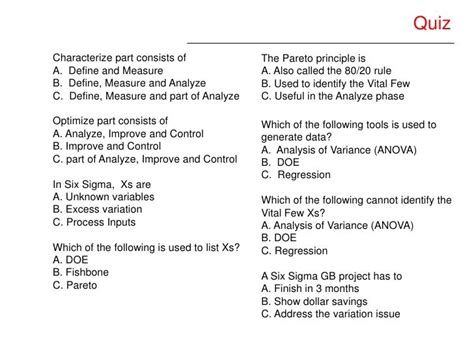 Six Sigma Yellow Belt Test Answers Reader