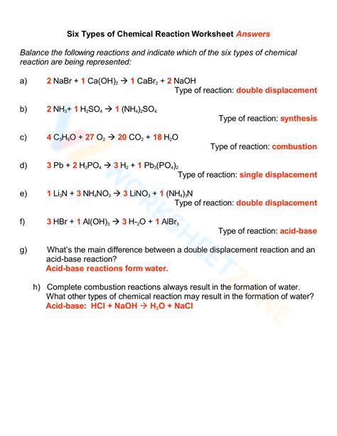 Six Type Of Reaction Homework Answers Doc