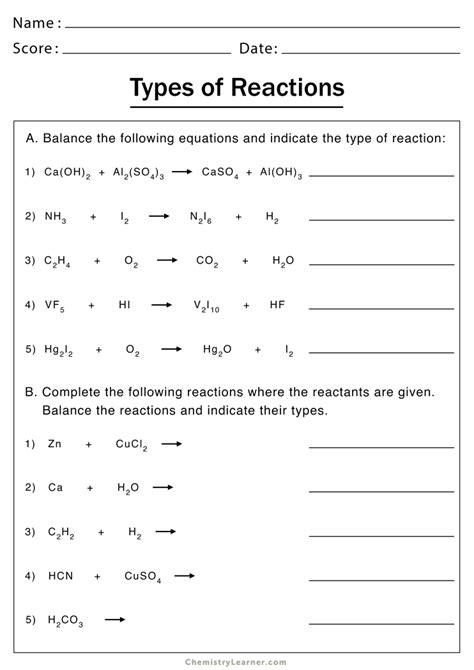 Six Types Of Chemical Reactions Worksheet Answers Kindle Editon