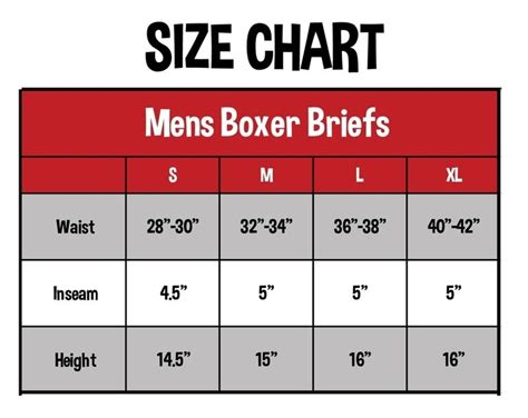 Size Chart For Men's Boxer Briefs