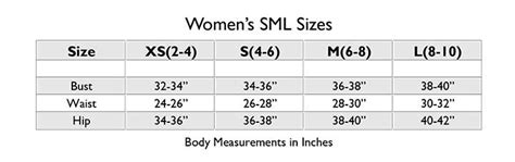 Size Chart Sml