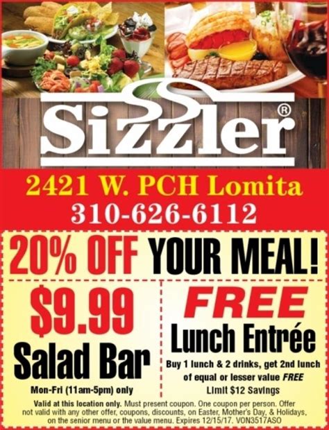 Sizzler Restaurant Coupons Printable
