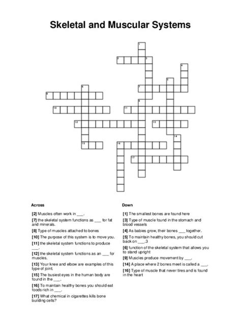 Skeletal And Muscular System Crossword Answer Reader