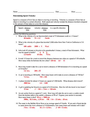 Skill Sheet 1 Speed Problems Answers Doc