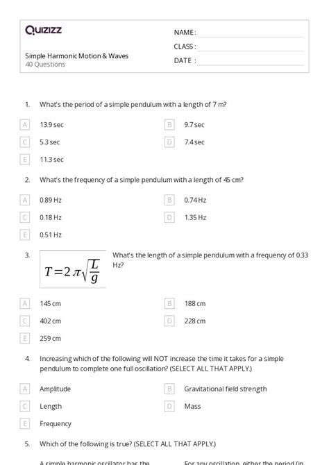 Skill Sheet 11 Harmonic Motion Answers Reader