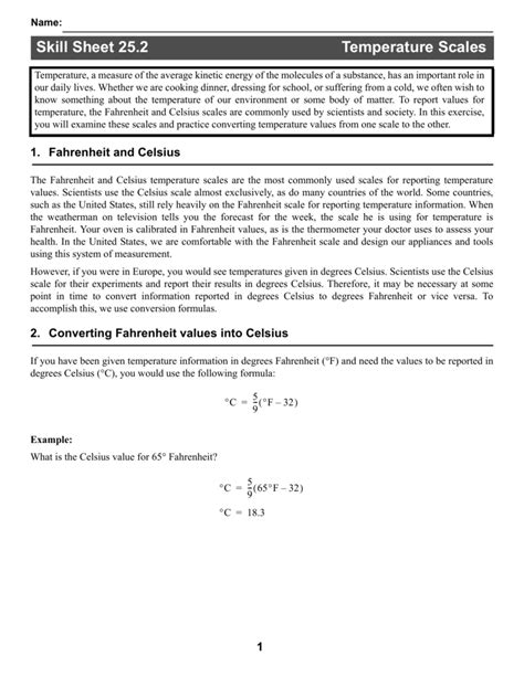 Skill Sheet 25 A Temperature Scales Answers PDF