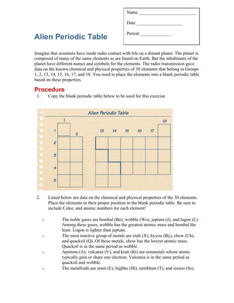 Skills Lab Alien Periodic Table Answers Doc